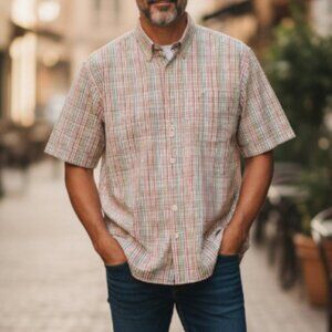 Peter Millar XL Short Sleeve Button Up Shirt Multi Color Check Extra Large